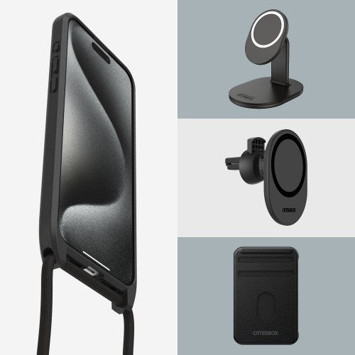 OtterBox React Series Necklace MagSafe for iPhone 15 Pro Max with Strap, Black