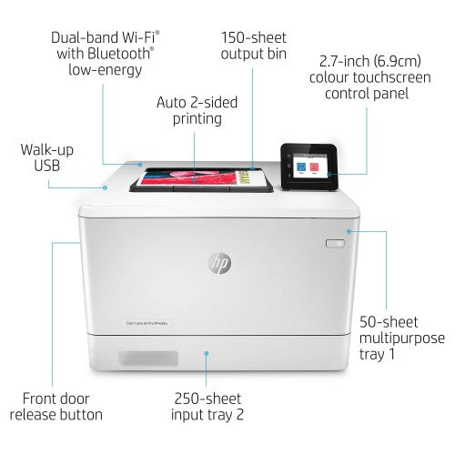 HP Color LaserJet Pro M454dw, Print, Front-facing USB printing; Two-sided printing