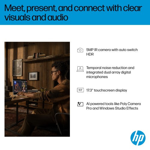 HP OmniBook 7 17-dc0003na Copilot+ PC Intel Core Ultra 7 256V Laptop 43.9 cm (17.3") Touchscreen Full HD 16 GB LPDDR5x-SDRAM 1 TB SSD Wi-Fi 7 (802.11be) Windows 11 Home Silver