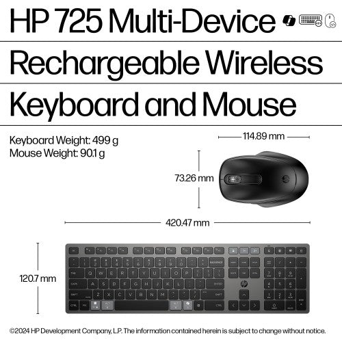 HP 725 Multi-Device Rechargeable Wireless Keyboard and Mouse Combo