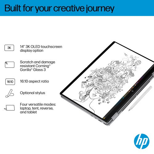 HP OmniBook X Flip Next Gen AI 14-fm0011na Copilot+ PC Intel Core Ultra 7 256V Hybrid (2-in-1) 35.6 cm (14") Touchscreen 2K 16 GB LPDDR5x-SDRAM 1 TB SSD Wi-Fi 6E (802.11ax) Windows 11 Home Silver