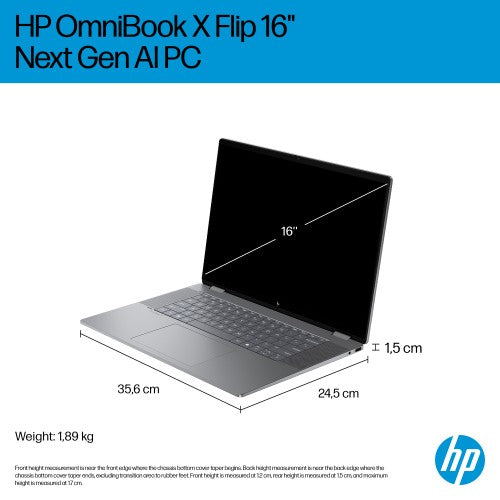 HP OmniBook X Flip 16-ar0008na Copilot+ PC AMD Ryzen AI 7 350 Hybrid (2-in-1) 40.6 cm (16") Touchscreen 2K 16 GB LPDDR5x-SDRAM 1 TB SSD Wi-Fi 7 (802.11be) Windows 11 Home Silver