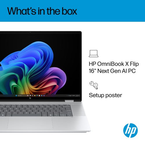 HP OmniBook X Flip Next Gen AI 16-as0010na Copilot+ PC Intel Core Ultra 7 258V Hybrid (2-in-1) 40.6 cm (16") Touchscreen 2K 32 GB LPDDR5x-SDRAM 1 TB SSD Wi-Fi 7 (802.11be) Windows 11 Home Silver