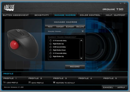 Adesso iMouse T30 - Wireless Programmable Ergonomic Trackball Mouse
