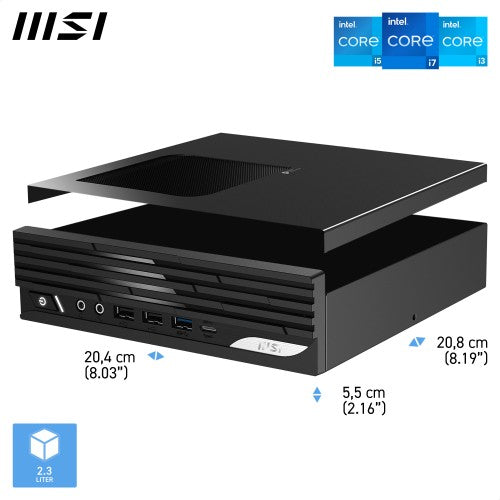 MSI PRO DP21 14M Intel Core 5 14400, Barebone, DP21 14M, SFF, Mini Computer, HTPC, (NO RAM, NO Storage, NO OS), Intel Graphics/DDR5/Dual HDMI/Dual LAN/WiFi 6E/BT 5.3