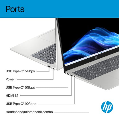 HP AI 15-fd2003na Intel Core Ultra 5 225U Laptop 39.6 cm (15.6") Full HD 16 GB DDR5-SDRAM 256 GB SSD Wi-Fi 6 (802.11ax) Windows 11 Home AI PC Silver