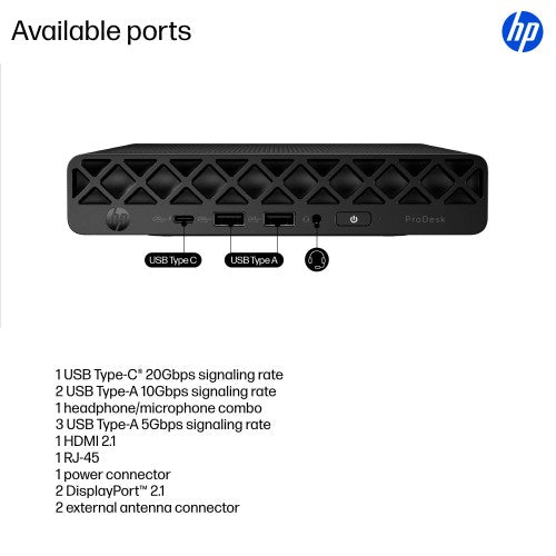 HP ProDesk 4 Mini G1i AI Intel Core Ultra 7 265T 16 GB DDR5-SDRAM 512 GB SSD Windows 11 Pro Mini PC AI PC Black