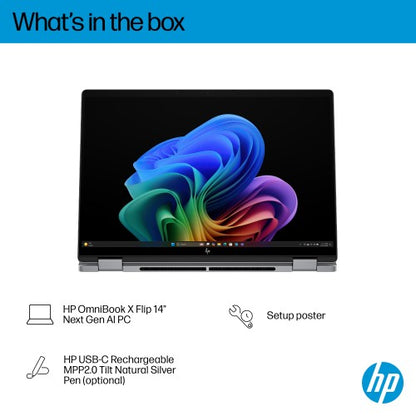 HP OmniBook X FlipNGAI 14-fk0008na Copilot+ PC AMD Ryzen AI 7 350 Hybrid (2-in-1) 35.6 cm (14") Touchscreen 2K 16 GB LPDDR5x-SDRAM 512 GB SSD Wi-Fi 6E (802.11ax) Windows 11 Home Silver
