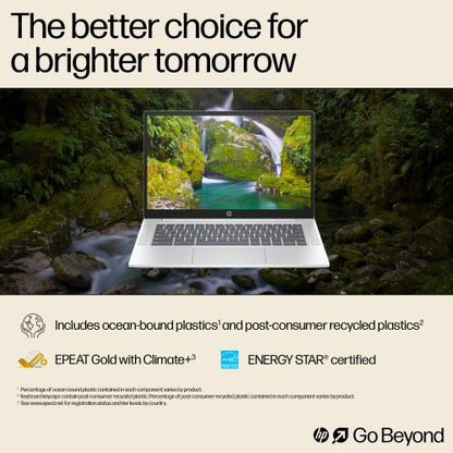 HP Chromebook 14a-nf0002na Intel® N N100 35.6 cm (14") HD 4 GB LPDDR5-SDRAM 128 GB eUFS Wi-Fi 6E (802.11ax) ChromeOS Silver