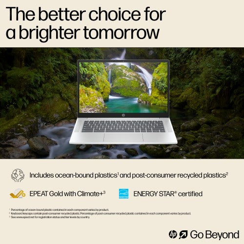HP Chromebook 14a-nf0000na Intel® Core™ i3 i3-N305 35.6 cm (14") Full HD 8 GB LPDDR5-SDRAM 256 GB eUFS Wi-Fi 6E (802.11ax) ChromeOS Silver