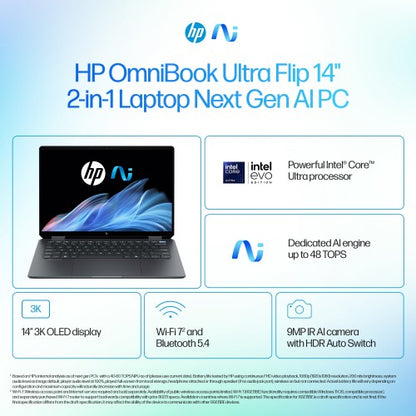HP OmniBook Ultra Flip 14-fh0003na Copilot+ PC Intel Core Ultra 7 258V Laptop 35.6 cm (14") Touchscreen 3K 32 GB LPDDR5x-SDRAM 2 TB SSD Wi-Fi 7 (802.11be) Windows 11 Home Blue