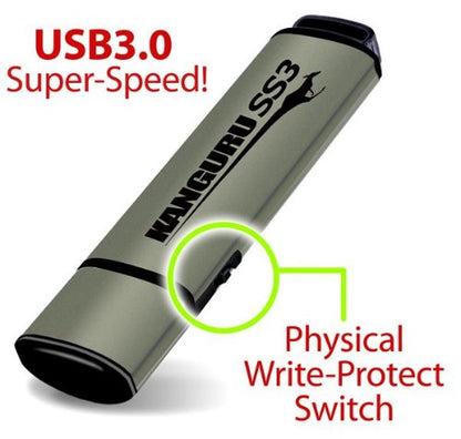 iStorage Kanguru SS3™ SuperSpeed USB3.0 32GB |Secure Flash Drive| Physical Write Protect Switch | Windows “Ready Boost” compatible | Simple Driverless Setup | Plug and Play
