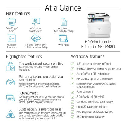 HP Color LaserJet Enterprise LaserJet Enterprise M480f Multifunction Color Printer, Ethernet Only; Copier, Scanner
