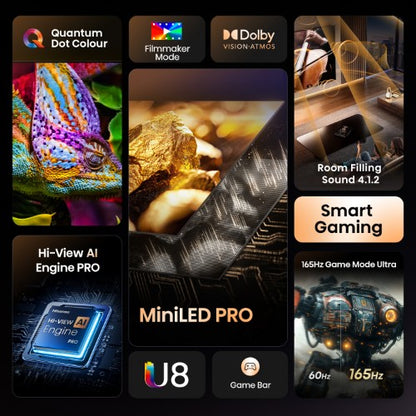 Hisense 55" U8QTUK MiniLED 165Hz Smart AI TV with Freely