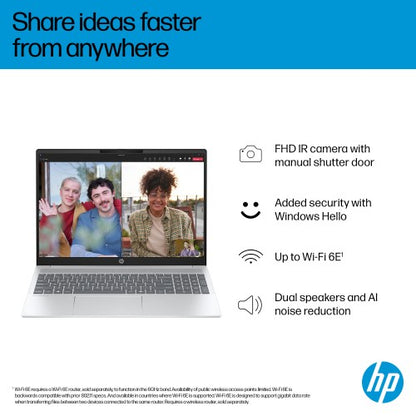 HP OmniBook 5 16-ba1005na Intel® Core™ i3 i3-1315U Laptop 40.6 cm (16") 2K 8 GB LPDDR5-SDRAM 512 GB SSD Wi-Fi 6 (802.11ax) Windows 11 Home Silver