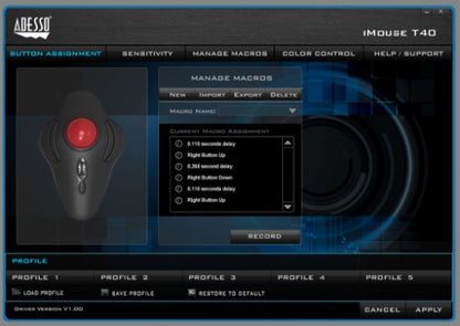 Adesso iMouse T40 - Wireless Programmable Ergonomic Trackball Mouse