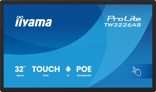 iiyama TW3226AS-B3P Signage Display Interactive flat panel 80 cm (31.5") LED Wi-Fi 500 cd/m² Full HD Black Touchscreen Built-in processor Android 14 24/7