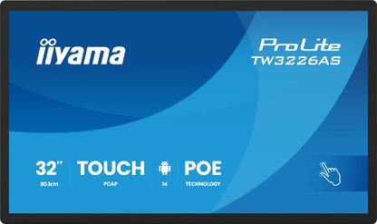 iiyama TW3226AS-B3P Signage Display Interactive flat panel 80 cm (31.5") LED Wi-Fi 500 cd/m² Full HD Black Touchscreen Built-in processor Android 14 24/7