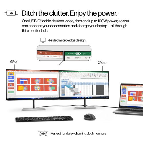 HP Series 7 Pro 24 inch WUXGA USB-C Monitor - 724pu PVC Free