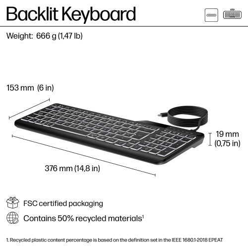 HP 400 Backlit Wired Keyboard