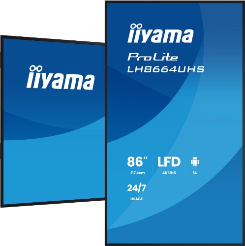 iiyama LH8664UHS-B3AG Signage Display Digital signage flat panel 2.17 m (85.6") Wi-Fi 450 cd/m² 4K Ultra HD Black Built-in processor Android 24/7