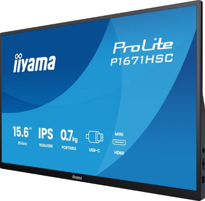 iiyama ProLite P1671HSC-B1 computer monitor 39.6 cm (15.6") 1920 x 1080 pixels Full HD LED Black