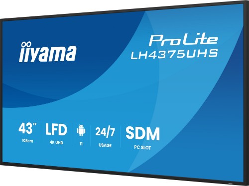 iiyama LH4375UHS-B2AG Signage Display Digital signage flat panel 108 cm (42.5") LCD Wi-Fi 500 cd/m² 4K Ultra HD Black Built-in processor Android 11 24/7
