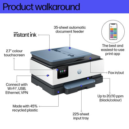 HP OfficeJet Pro 8135e Wireless All-in-One Color Printer, Instant Ink; Two-sided printing