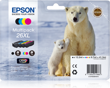 Epson C13T26364010/26XL Ink cartridge multi pack Bk,C,M,Y high-capacity XL 1x500,3x700, 12ml 3x10ml Pack=4 for Epson XP 600