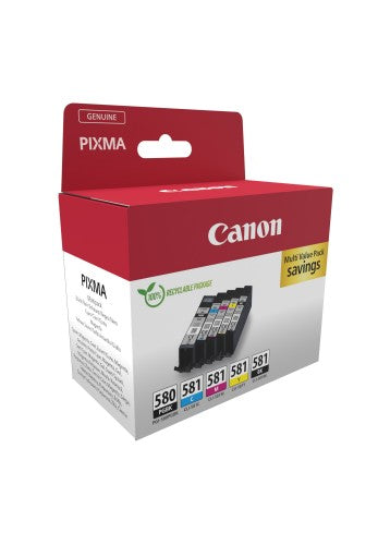 Canon 2078C007/PGI-580CLI-581 Ink cartridge multi pack 2x Bk + 1x C,M,Y 200/1505/256/237/257 Pg Pack=5 for Canon Pixma TS 6150/8150