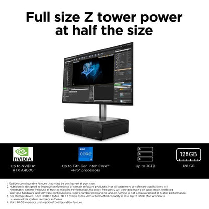 HP Z2 G9 Intel® Core™ i7 i7-14700K 32 GB DDR5-SDRAM 1 TB SSD NVIDIA RTX A2000 Windows 11 Pro SFF Workstation AI Workstation Black
