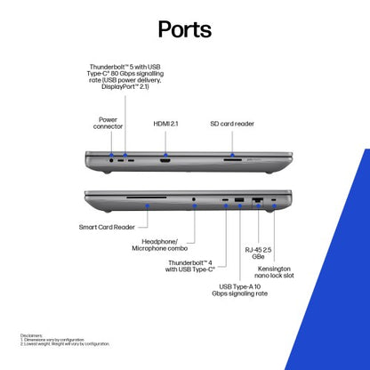 HP ZBook Fury G1i Wolf Pro Security Edition Intel Core Ultra 9 285HX Mobile workstation 45.7 cm (18") WQXGA 128 GB DDR5-SDRAM 2 TB SSD NVIDIA RTX PRO 5000 Blackwell Wi-Fi 7 (802.11be) Windows 11 Pro AI Workstation, AI PC Silver