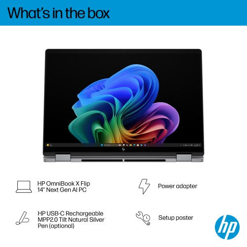 HP OmniBook X FlipNGAI 14-fm0009na Copilot+ PC Intel Core Ultra 7 258V Hybrid (2-in-1) 35.6 cm (14") Touchscreen 2K 32 GB LPDDR5x-SDRAM 1 TB SSD Wi-Fi 7 (802.11be) Windows 11 Home Silver