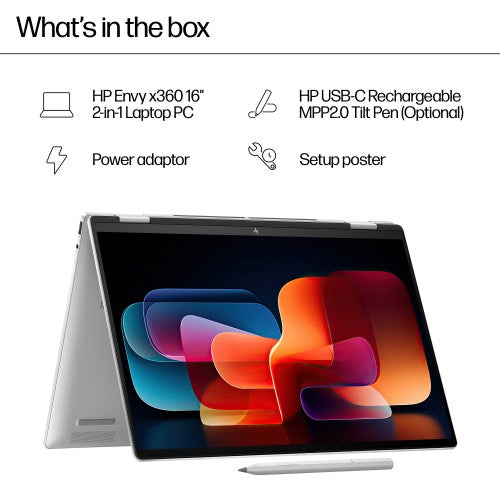 HP ENVY x360 16-ac0012na Intel Core Ultra 5 125U Hybrid (2-in-1) 40.6 cm (16") Touchscreen 2K 16 GB LPDDR5-SDRAM 1 TB SSD Wi-Fi 7 (802.11be) Windows 11 Home AI PC Silver