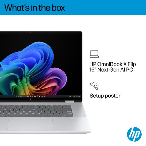 HP OmniBook X Flip Next Gen AI 16-as0010na Copilot+ PC Intel Core Ultra 7 258V Hybrid (2-in-1) 40.6 cm (16") Touchscreen 2K 32 GB LPDDR5x-SDRAM 1 TB SSD Wi-Fi 7 (802.11be) Windows 11 Home Silver