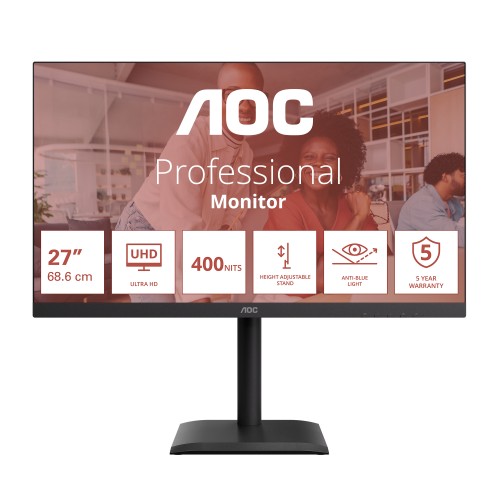 AOC E4 U27E4CV computer monitor 68.6 cm (27") 3840 x 2160 pixels 4K Ultra HD LED Black