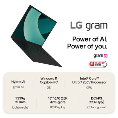 LG Gram 16Z90TL-G 16" Hybrid AI Copilot+ Laptop - Intel® Core™ Ultra 7 256V, 512GB SSD, 16 GB RAM - Black - [2025]