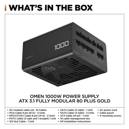 HP OMEN 1000W Power Supply - ATX 3.1 Fully Modular 80 Plus Gold power supply unit Black