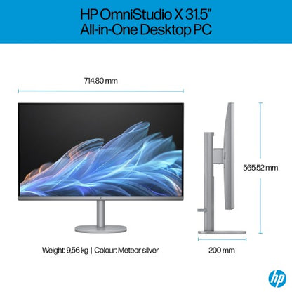 HP OmniStudio X 32-c0001na Intel Core Ultra 7 155H 80 cm (31.5") 3840 x 2160 pixels All-in-One PC 32 GB DDR5-SDRAM 2 TB SSD Windows 11 Home Wi-Fi 7 (802.11be) AI PC Silver