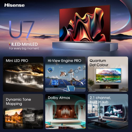 Hisense U7N 100U7NQTUK TV 2.54 m (100") 4K Ultra HD Smart TV Wi-Fi Black, Grey 500 cd/m²