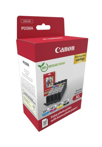 Canon 2052C006/CLI-581XL Ink cartridge multi pack Bk,C,M,Y high-capacity + Photopaper 50 sheet Pack=4 for Canon Pixma TS 6150/8150