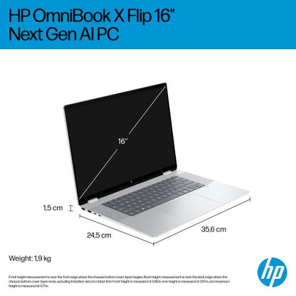 HP OmniBook X Flip Next Gen AI 16-as0010na Copilot+ PC Intel Core Ultra 7 258V Hybrid (2-in-1) 40.6 cm (16") Touchscreen 2K 32 GB LPDDR5x-SDRAM 1 TB SSD Wi-Fi 7 (802.11be) Windows 11 Home Silver