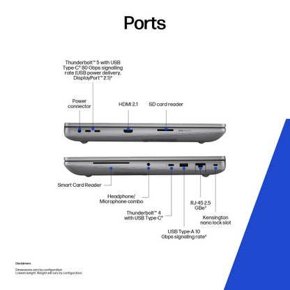 HP ZBook Fury G1i Data Science Intel Core Ultra 9 285HX Mobile workstation 40.6 cm (16") WUXGA 32 GB DDR5-SDRAM 1 TB SSD NVIDIA RTX PRO 2000 Blackwell Wi-Fi 7 (802.11be) Windows 11 Pro AI Workstation, AI PC Silver