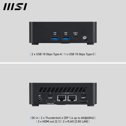MSI Cubi NUC AI 1UMG Intel Core Ultra 7 155H, Barebone, NUC, SFF, Mini Computer, HTPC, (NO RAM, NO Storage, NO OS), Intel Graphics/DDR5/Dual ThunderBolt 4/Dual HDMI/Dual LAN/WiFi 6E/BT 5.3/VESA