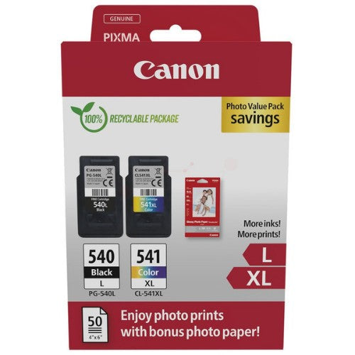 Canon 5224B007/PG-540L+CL-541XL Printhead cartridge multi pack black + color + Photopaper 10x15cm 50 sheet Pack=2 for Canon Pixma MG 2150/MX 370