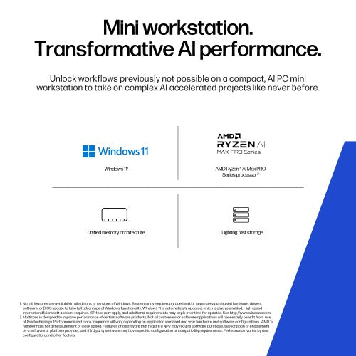 HP Z2 G1a Wolf Pro Security Edition Copilot+ PC AMD Ryzen AI Max PRO 390 64 GB LPDDR5x-SDRAM 1 TB SSD Windows 11 Pro Mini PC Workstation AI Workstation, AI PC Black