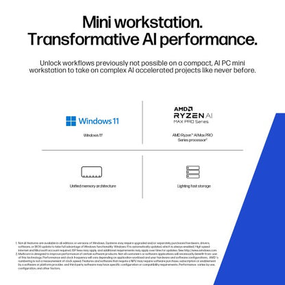 HP Z2 G1a Wolf Pro Security Edition Copilot+ PC AMD Ryzen AI Max PRO 390 64 GB LPDDR5x-SDRAM 1 TB SSD Windows 11 Pro Mini PC Workstation AI Workstation, AI PC Black