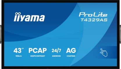 iiyama T4329AS-B1AG computer monitor 108 cm (42.5") 3840 x 2160 pixels 4K Ultra HD LED Touchscreen Black