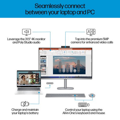 HP OmniStudio X 32-c0001na Intel Core Ultra 7 155H 80 cm (31.5") 3840 x 2160 pixels All-in-One PC 32 GB DDR5-SDRAM 2 TB SSD Windows 11 Home Wi-Fi 7 (802.11be) AI PC Silver
