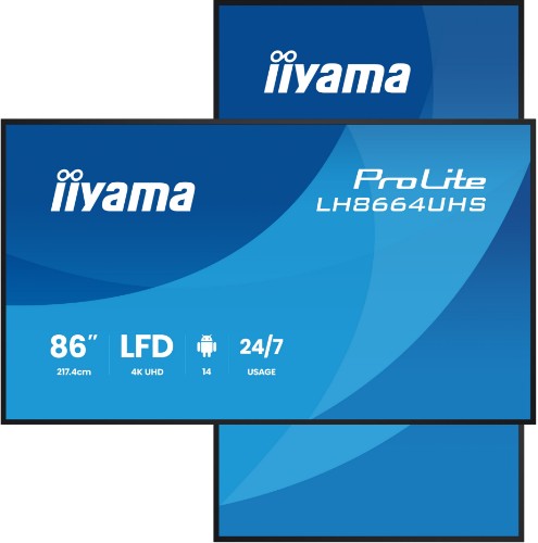 iiyama LH8664UHS-B3AG Signage Display Digital signage flat panel 2.17 m (85.6") Wi-Fi 450 cd/m² 4K Ultra HD Black Built-in processor Android 24/7